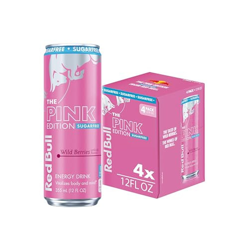 Red Bull Pink Edition Sugar-Free Energy Drink, Wild Berries, with 114mg Caffeine plus Taurine & B Vitamins, 12 Fl Oz, Pack of 4 Cans | Amazon (US)