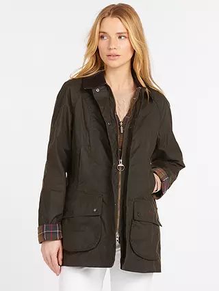 Barbour Classic Beadnell Waxed Jacket, Olive | John Lewis (UK)