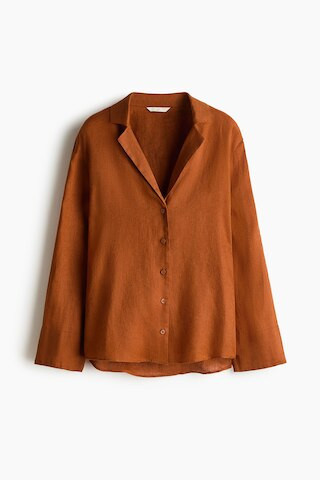 H & M - Oversized Linen Shirt - Dark Orange | H&M (US + CA)