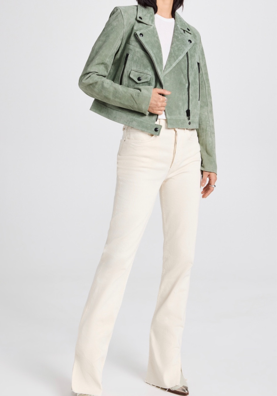 Bought this jacket & jeans from Shopbop and I am obsessed! Wish I got a photo but this is the look. 😍

Off white denim, jeans, green jacket, sage green, light green, cropped jacket, wide leg jeans, wide leg pants, bootcut jeans, winter look, cozy look, babydoll tee, white tee

#LTKstyletip #LTKsalealert #LTKworkwear