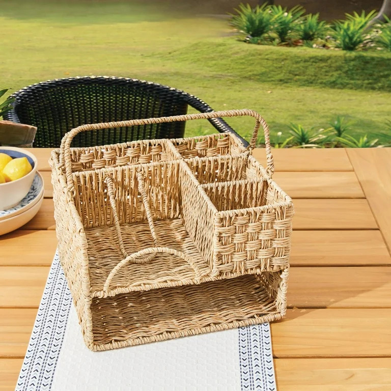 Better Homes & Gardens Resin Rattan All-in-one Serving Caddy, Beige | Walmart (US)