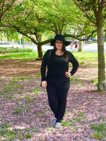 Cute Halloween 🎃 black outfit. Black hat paired with black basic tee and black pants with a crossbody bag with flats /loafers

#LTKunder100 #LTKmidsize #LTKSeasonal