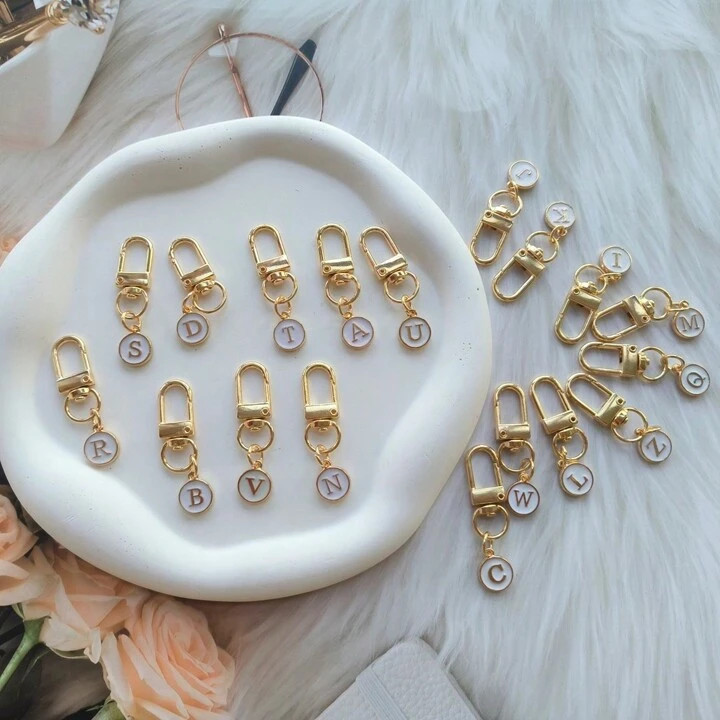 26 Alphabet Letter Keychain Round Double-Sided Alloy | Initial A-Z Gold-Tone Bag & Accessory Charm | Multipurpose Carabiner Clasp Keyring For Decoration | Unique Stationery, Backpack & Earphone Pouch Clip | Ideal Birthday Gift & Educational Tool Halloween Car Accessories Bag Charm School | SHEIN
