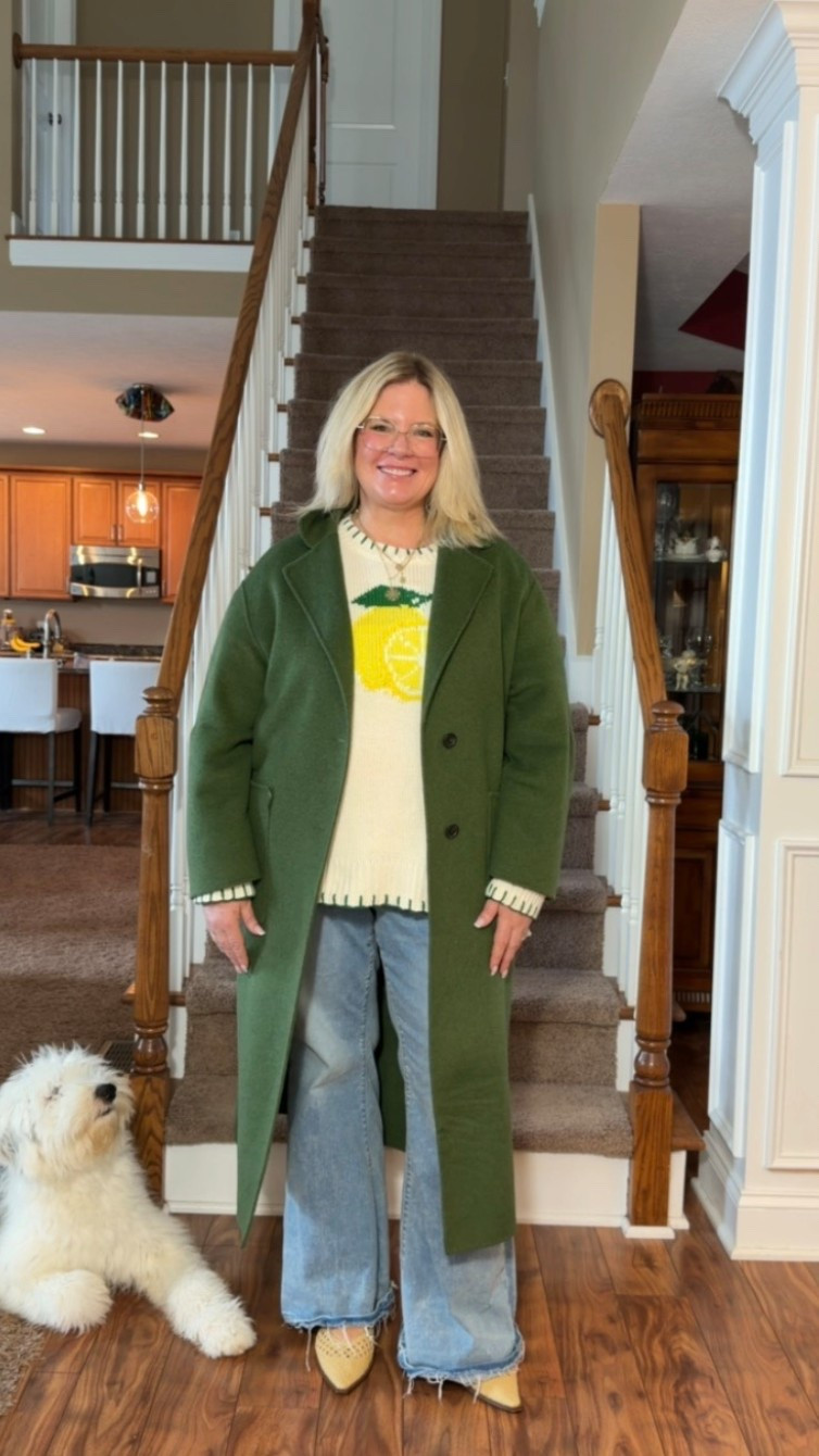 The perfect Mahjong night outfit!  My green coat is sold out but a similar ones are posted. Mine originally was from Banana Republic two years ago. I can’t locate an exact one anywhere in the same shade.  The shoes are TDF!!! Love them! 

#LTKOver40 #LTKdayinmylife #LTKMidsize