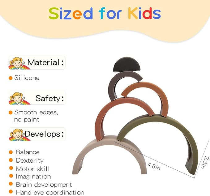 Silicone Rainbow Stacking Toys 6pcs Building Blocks Set Early Matching Educational Montessori Toy... | Amazon (US)