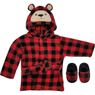 Buffalo Plaid Bear Boys and Girls Bathrobe Towel & Slippers, Bath Robe Spa Set for infants 0-9 Months | Target