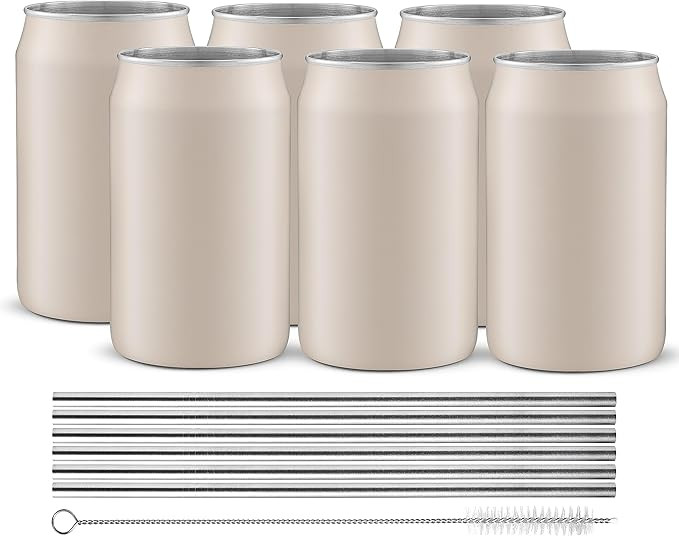 JoyJolt Metal Beer Can Tumbler with Straws and Brush. Unbreakable Metal Drinking cup Set of 6 Met... | Amazon (US)