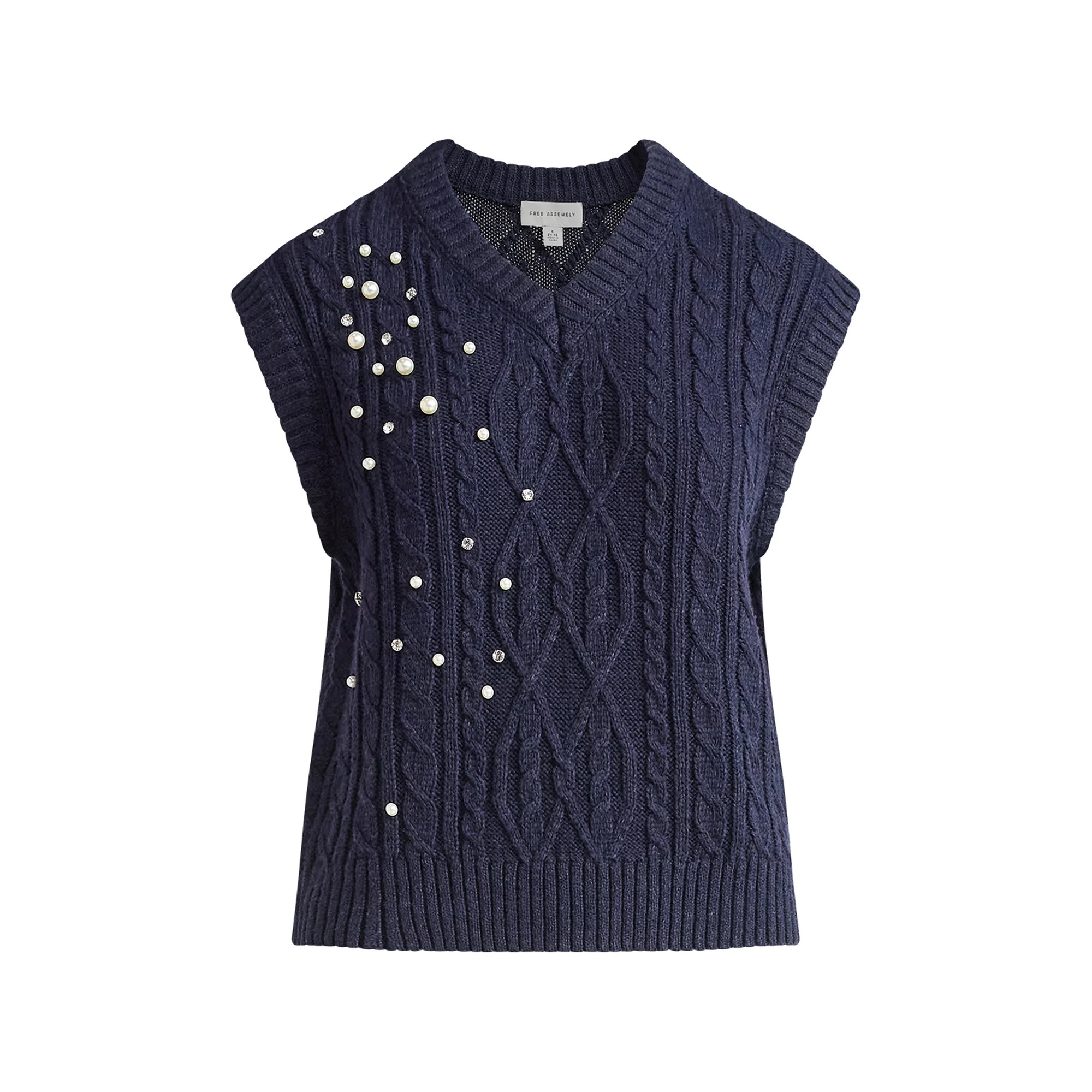 Free Assembly Women's Embellished V-Neck Cable Sweater Vest, Sizes XS-XXL | Walmart (US)