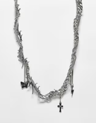 Reclaimed Vintage unisex twisted charm necklace in silver | ASOS (Global)