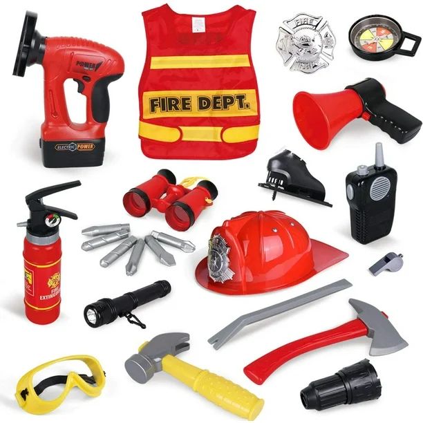 23 Pieces Fireman Toys for Kids, Fire Fighter Costume Pretend Play Dress-up Toy Set F-389 | Walmart (US)