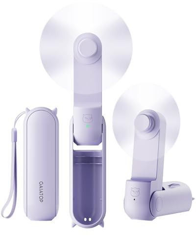 GAIATOP Portable Handheld Fan, 3 IN 1 Mini Foldable Travel Fans [17H Max Cooling Time] with Power Bank, Pocket Design USB Rechargeable for Travel Concert Lash Makeup Summer Gifts for Women Girl Purple | Amazon (US)