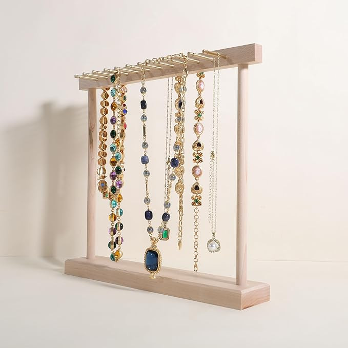 GemeShou Medium necklace hanger shelf with 12 copper bars, Wooden jewelry storage organizer rack ... | Amazon (US)