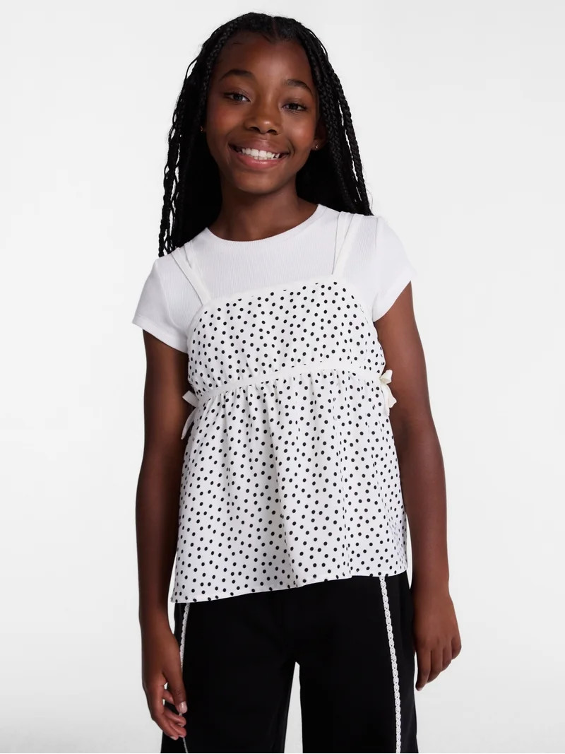 Wonder Nation Girls Layered Top with Short Sleeves, Sizes 4-18 & Plus | Walmart (US)