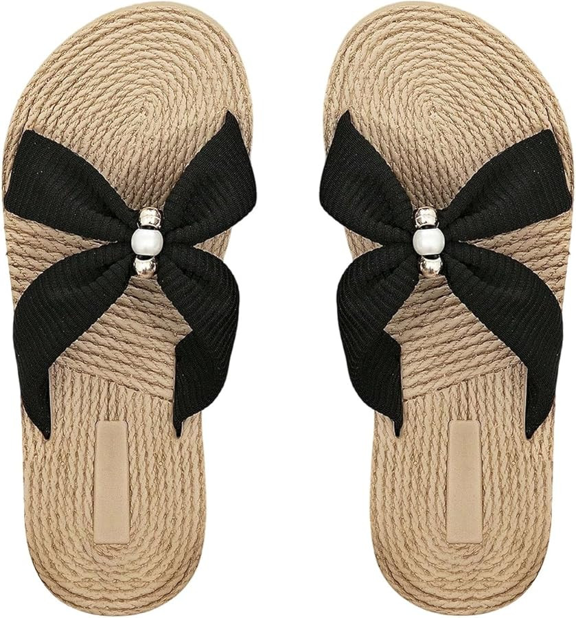 OYOANGLE Women's Criss Cross Straps Straw Sandals Open Toe Flat Casual Beach Sandals | Amazon (US)