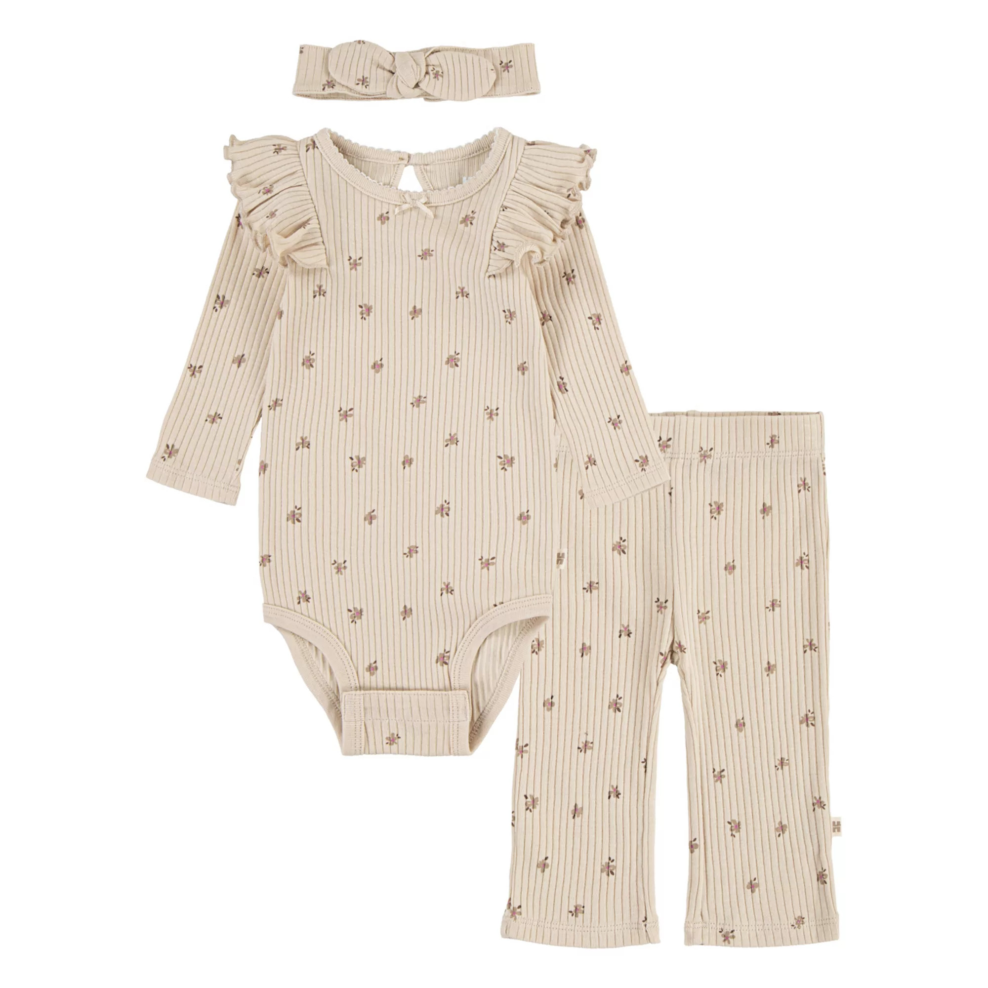 Newborn Baby Girls Huggies Babywear® 100% Organic Ruffle Bodysuit Pants & Headband 3-Piece Set | Kohl's