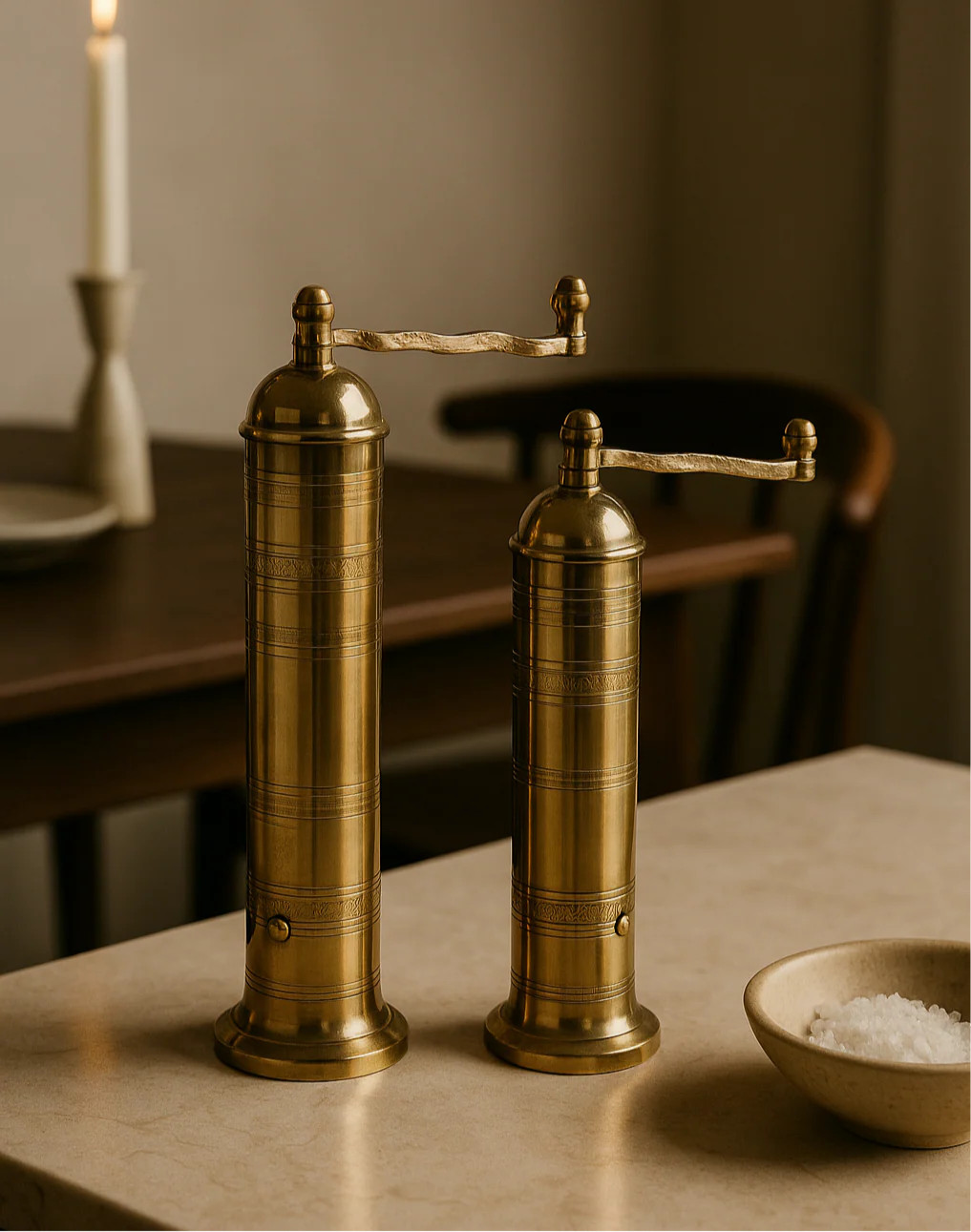 Ophelia Greek Salt + Pepper Mills, Set of 2 | Pepper + Vetiver