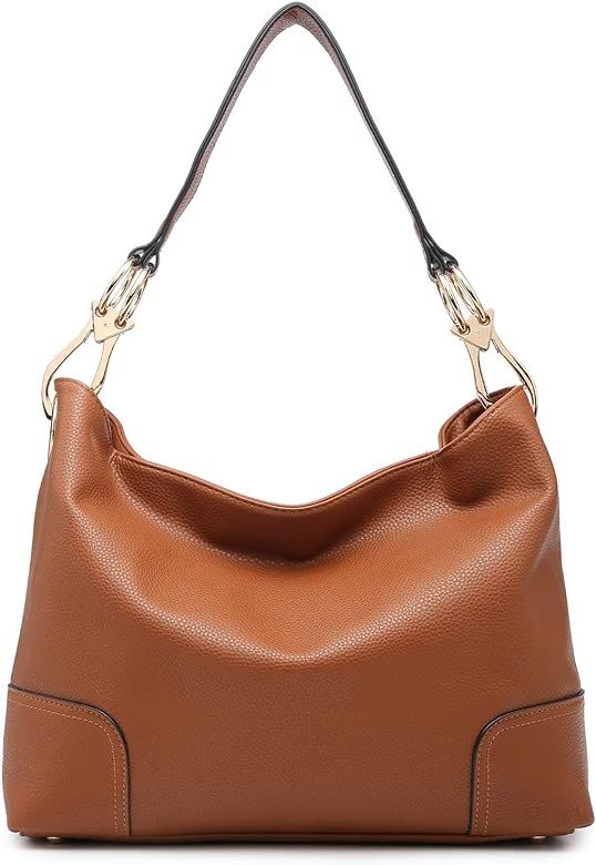 Women Hobo Purse Shoulder Bag Bucket Handbag with Big Hook Hardware Dual Snap Closure | Amazon (US)
