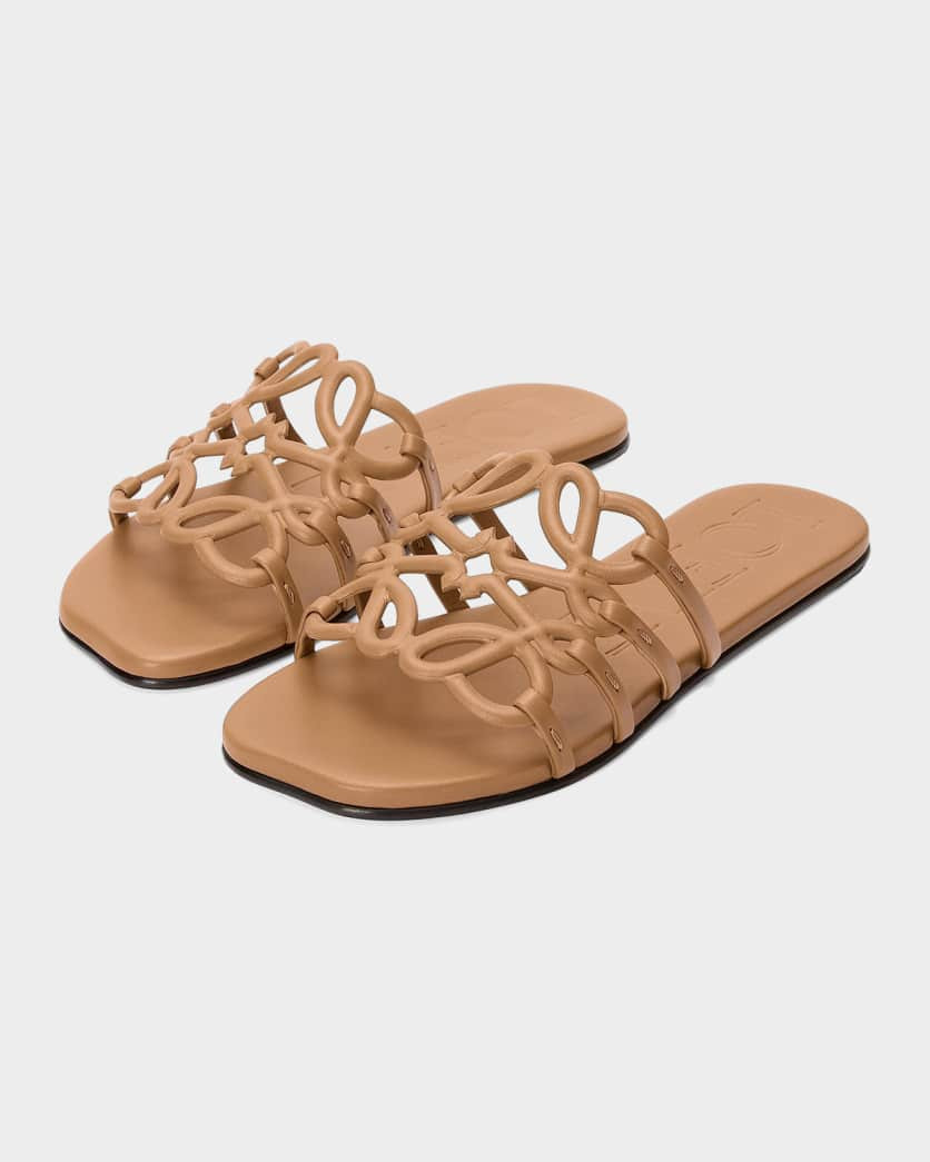 Loewe x Paula's Ibiza Petal Leather Anagram Slide Sandals | Neiman Marcus