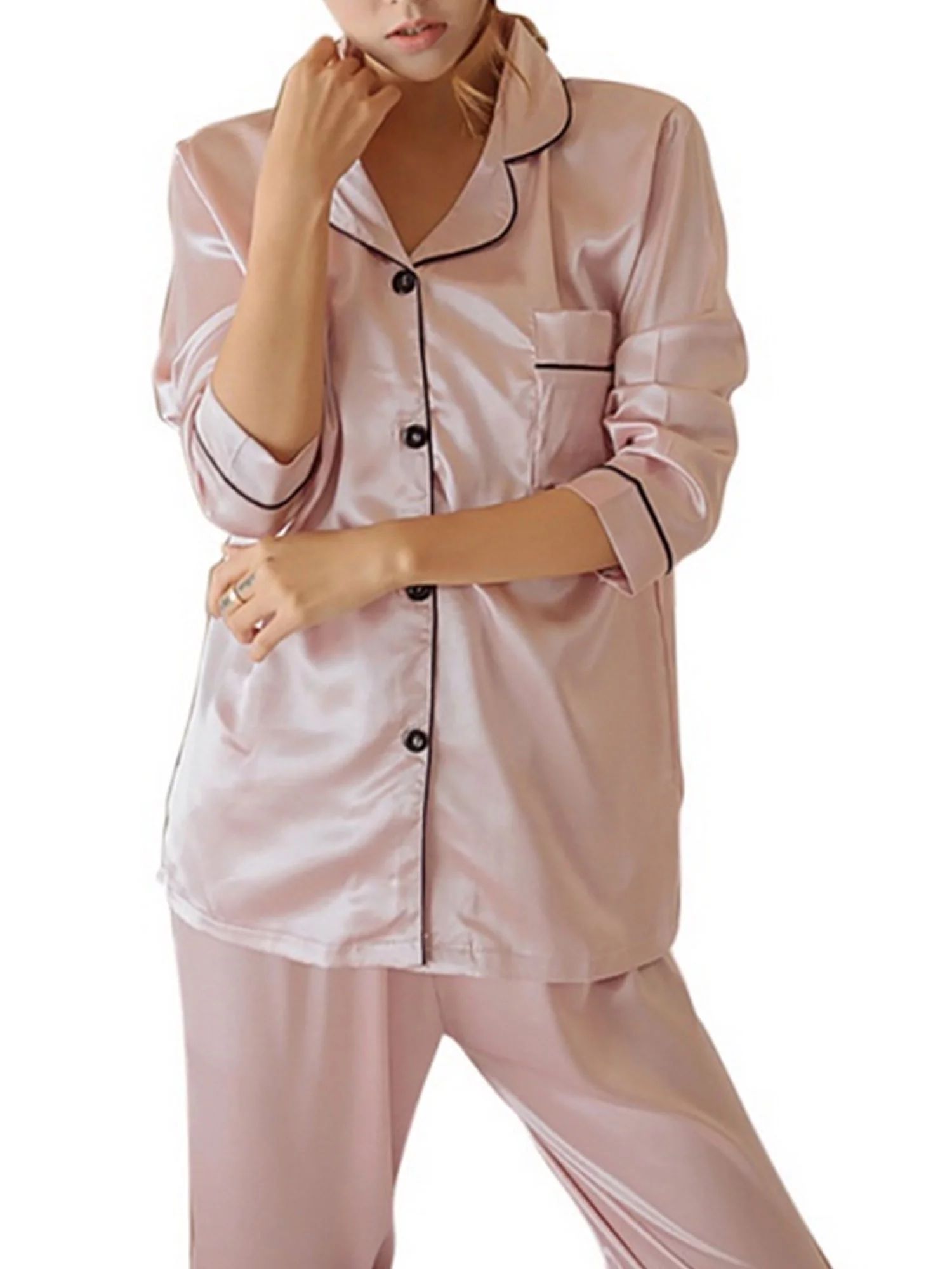 Nituyy Women Silk Satin Pajama Set Button Sleepwear Homewear Nightwear - Walmart.com | Walmart (US)