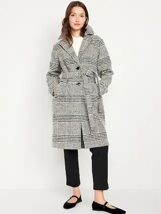Belted Plaid Overcoat for Women | Old Navy (US)