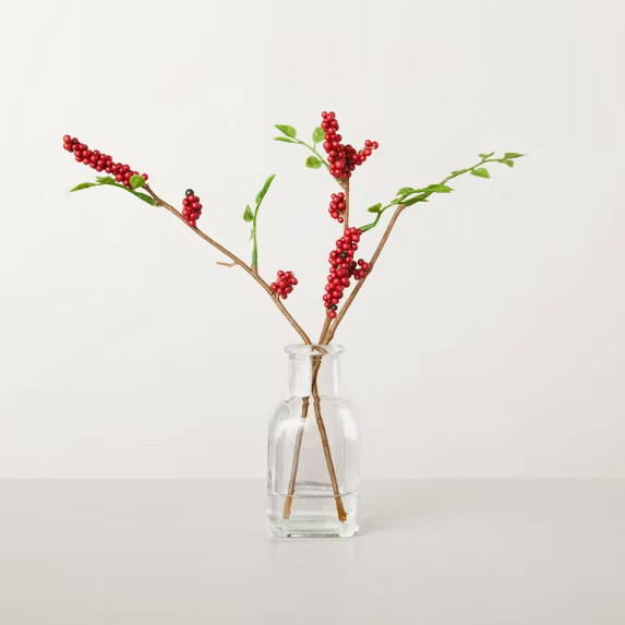 Faux Winterberry Stems Glass Bottle Arrangement - Hearth & Hand™ with Magnolia | Target