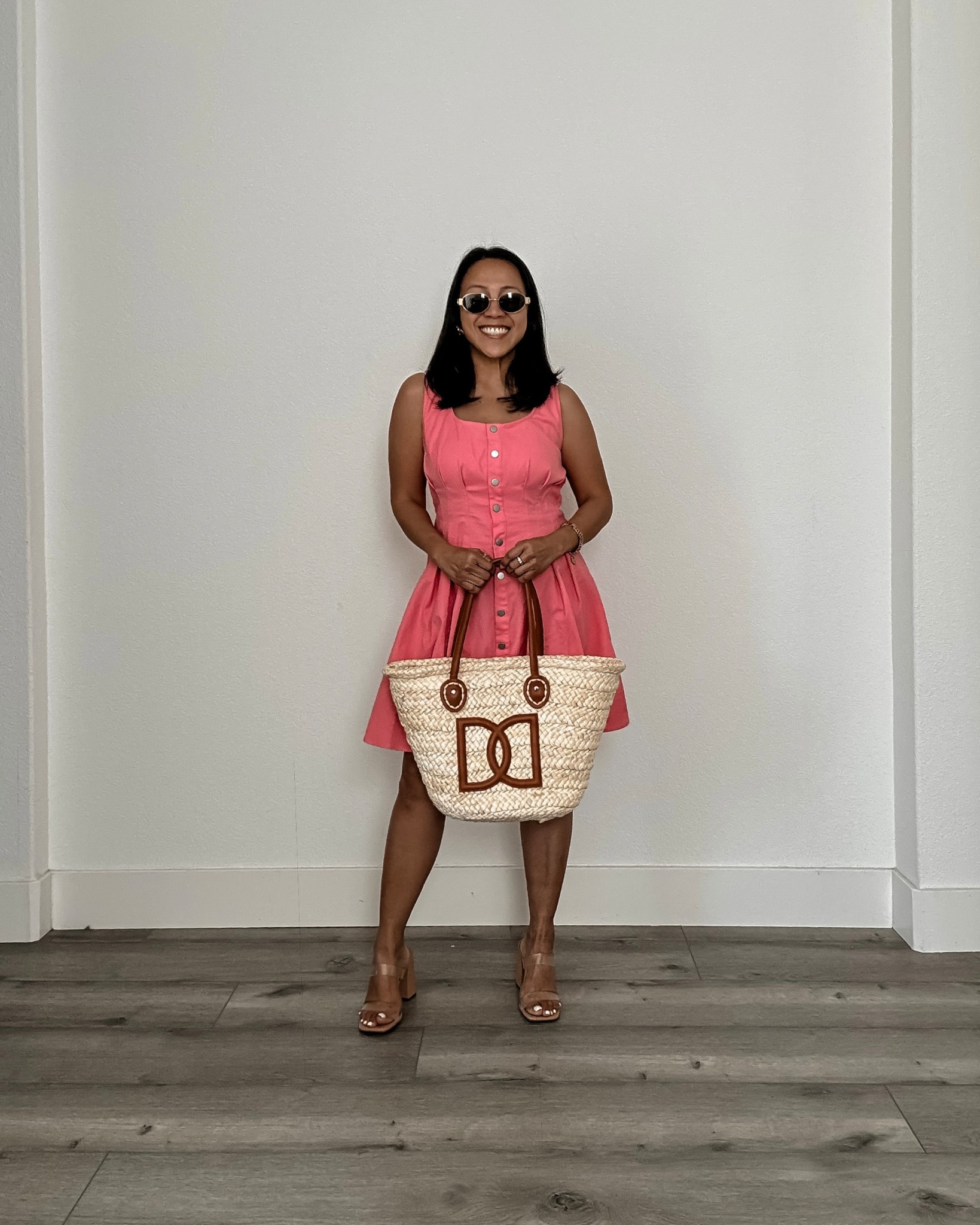pink mini dress // neutral sandals // straw bag // celine triomphe sunglasses // spring outfit // style under $50

#LTKSaleAlert #LTKPetite #LTKSpringSale