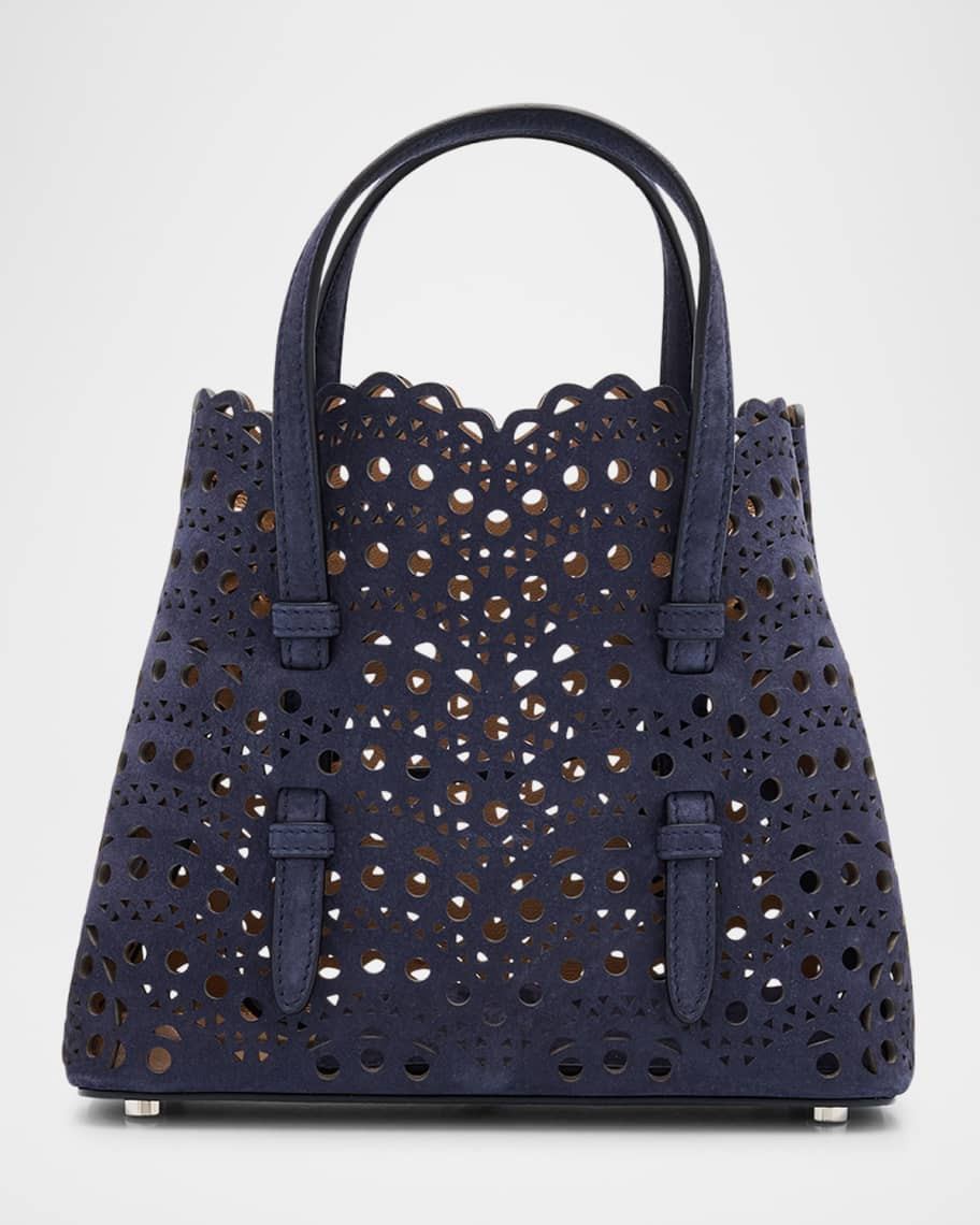 Mina 20 Top-Handle Bag in Perforated Suede | Neiman Marcus