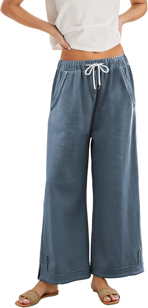 Athlisan Womens Baggy Wide Leg Palazzo Pants Casual Loose Drawstring Elastic Waisted Lounge Trous... | Amazon (US)