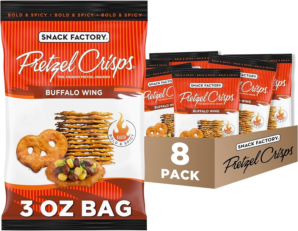 Snack Factory Pretzel Crisps, Buffalo Wing, On-the-Go Bag, 3 Oz (Pack of 8) | Amazon (US)