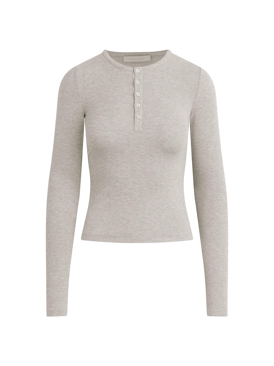 Women's The Ribbed Henley Top - Heather Grey - Size XL | Saks Fifth Avenue