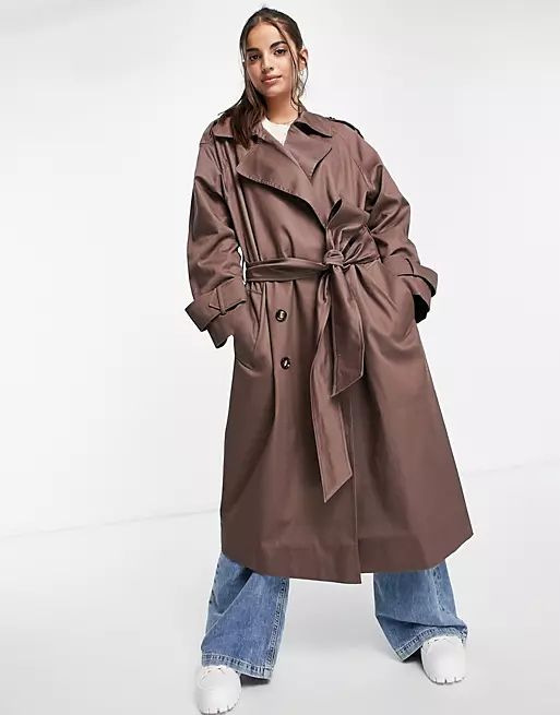 ASOS DESIGN oversized trench coat in dark brown | ASOS (Global)