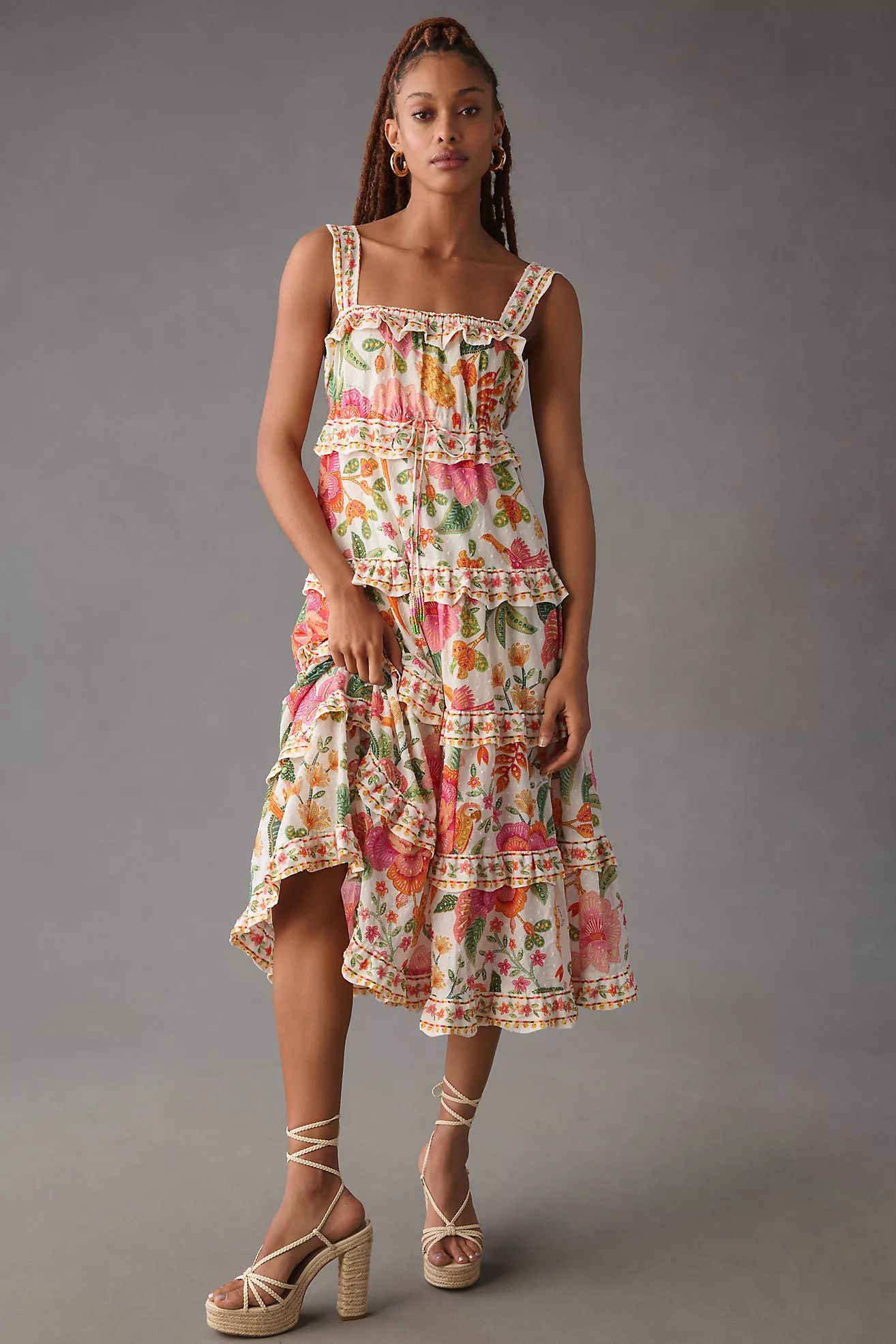 Farm Rio Square-Neck Tiered Ruffle Dress | Anthropologie (US)