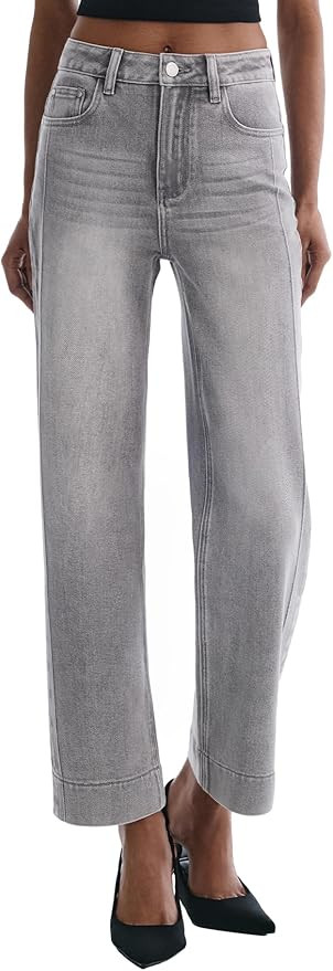 Women’s Straight Leg Jeans High Waisted Cropped Trendy Jeans Wide Leg Zipper Denim Pants | Amazon (US)