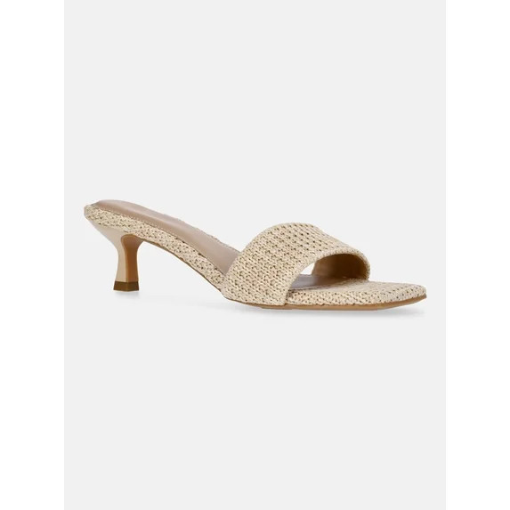 Time and Tru Women's Raffia Kitten Heel Sandals | Walmart (US)