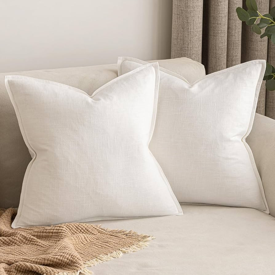 MIULEE Pack of 2 Linen Pillow Covers 24x24 Inch Cream White Farmhouse Soild Neutral Throw Pillow Covers Soft Accent Decorative Pillowcases Home Decors for Couch Sofa Cushion Living Room Bed | Amazon (US)