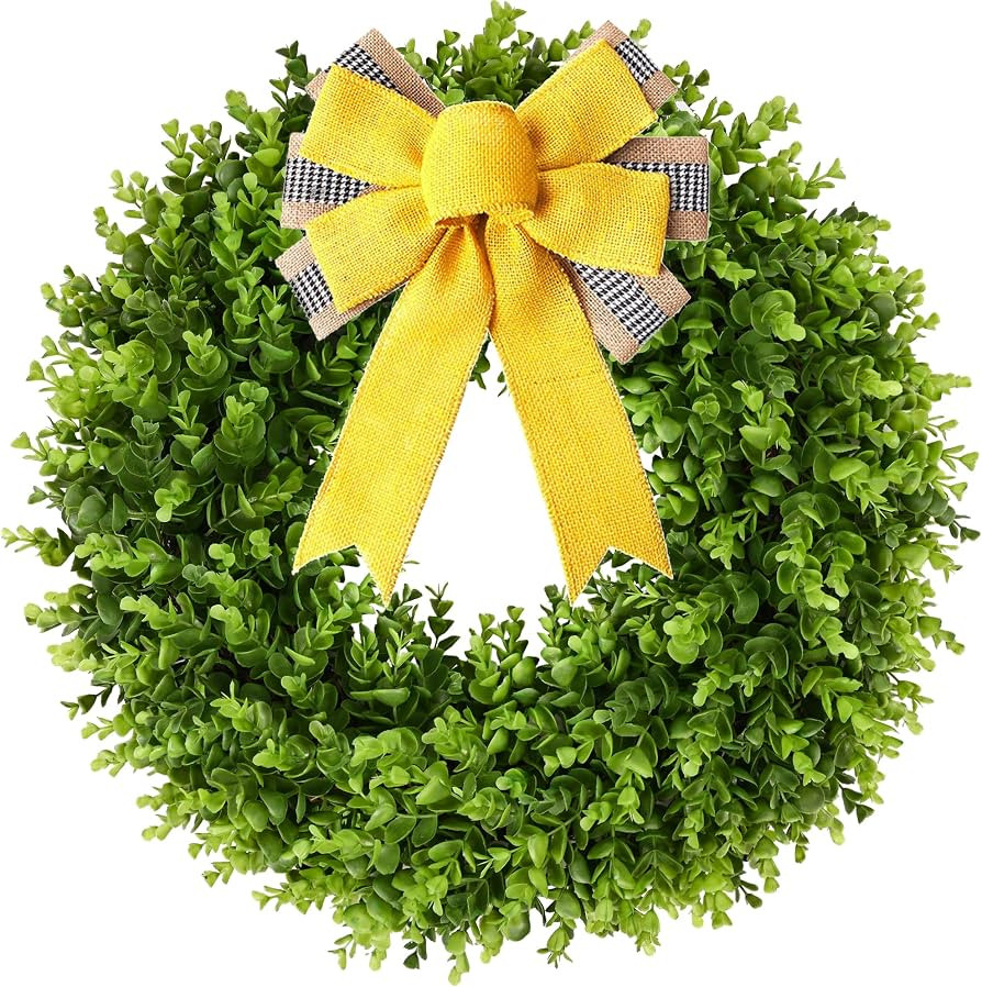 24" Faux Round Boxwood Wreath, Vlorart Artificial Boxwood Wreath Front Door Wreaths Artificial Sp... | Amazon (US)