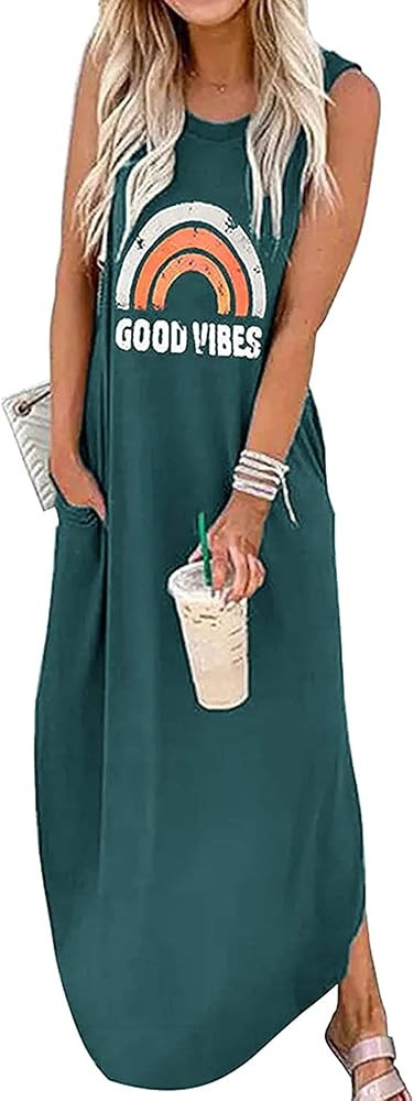 CHUNTIANRAN Maxi Dress for Women Summer Sleeveless Casual Loose Pocket Long Dresses Hawaiian Beac... | Amazon (US)