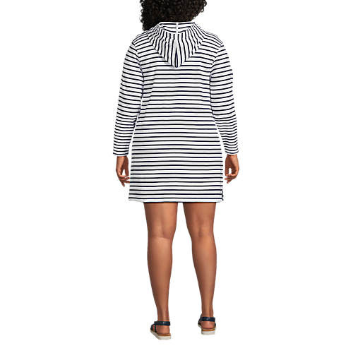 Women's Plus Size Cotton Jersey Long Sleeve Hooded Swim Cover-up Dress | Lands' End (US)