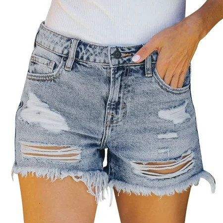 Fsqjgq Woman Clothes Plus Size Women Casual Mid Waist Pocket Brushed Ripped Denim Shorts Chaps Women | Walmart (US)