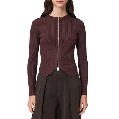AllSaints Cruz Zip Cardigan in Antique White at Nordstrom, Size Medium | Nordstrom