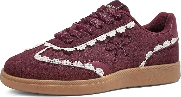 LUCKY STEP Women’s Lace Detail Casual Sneakers Organza Ribbon Lace-Up Fashion Vintage Gum Sole ... | Amazon (US)