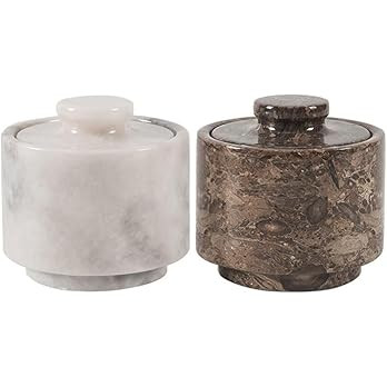 Marble Salt Cellar 3 Inches White and Oceanic Salt Holder with Lid Set of 2, Handmade Salt and Pe... | Amazon (US)