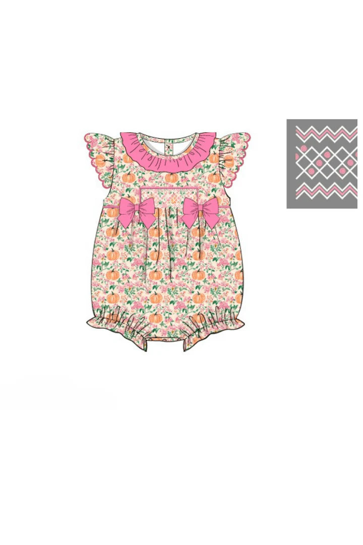 Pre-Order Smocked Fancy Pumpkin Pink Floral Bow Bubble | The Smocked Flamingo