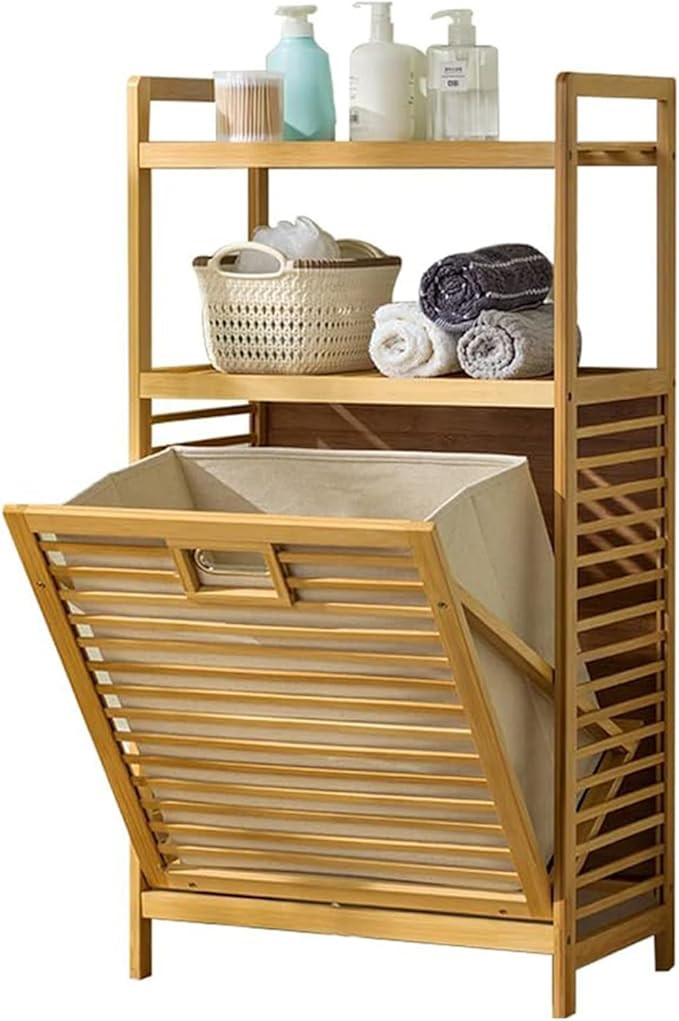 Laundry Hamper with 2-Tier Shelves & Tilt Out Basket, Laundry Baskets Organizer Hampers Bathroom ... | Amazon (US)