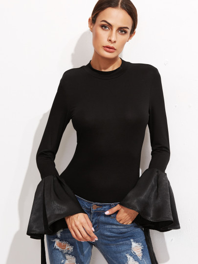 Black Bell Sleeve Slim T | SHEIN