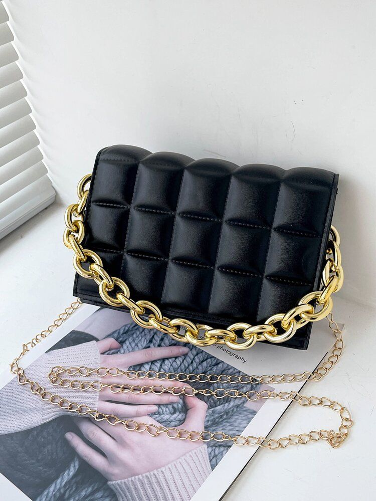 Minimalist Plaid Chain Flap Square Bag | SHEIN