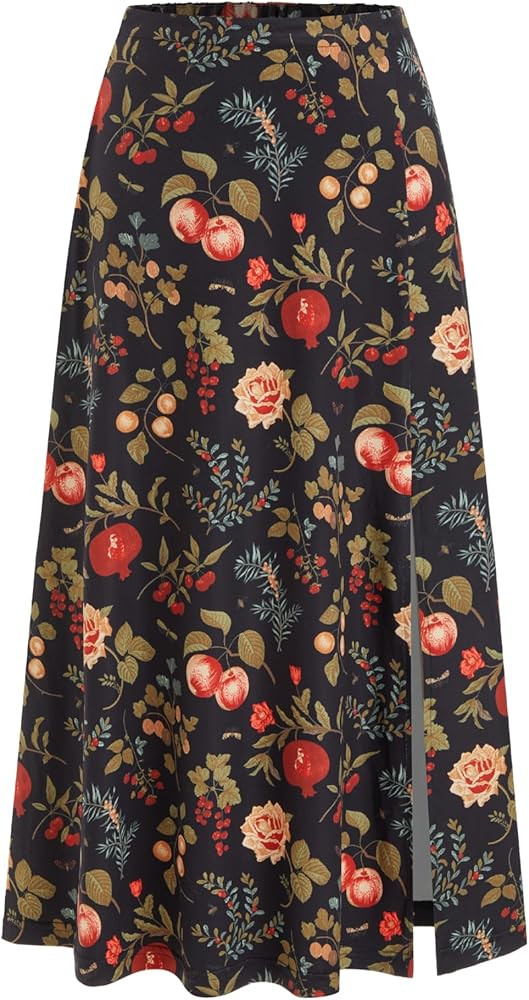 CIDER Womens Long Skirts Floral Elastic High Waisted Split Hem A Line Flowy Skirt Summer Outfits | Amazon (US)