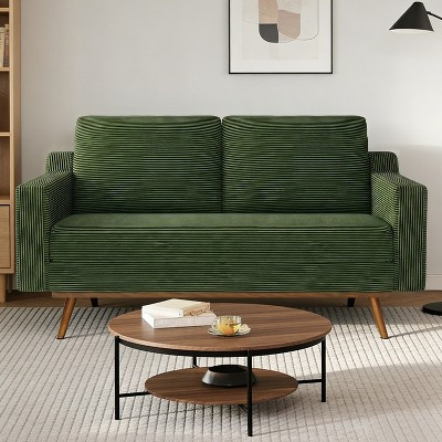 Dyonery 65.4" Green Corduroy Loveseat Sofa with Spring Cushions Solid Wood Frame Mid-Century Small Couch for Living Room Bedroom Office | Target