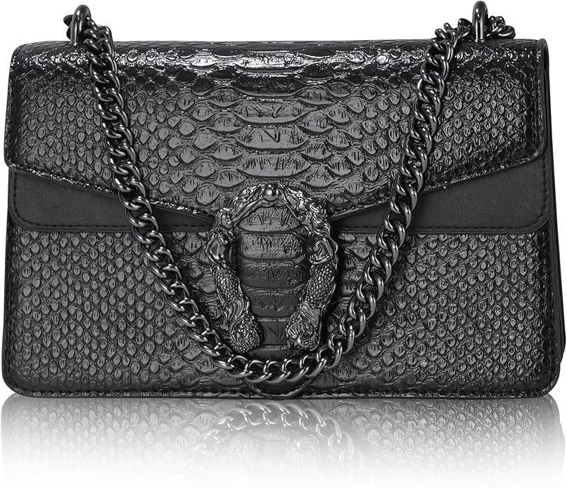 Aiqudou Crossbody Bag and Satchel Purse for Women - Fashion Snake Print Chain Purse Luxury PU Lea... | Amazon (US)