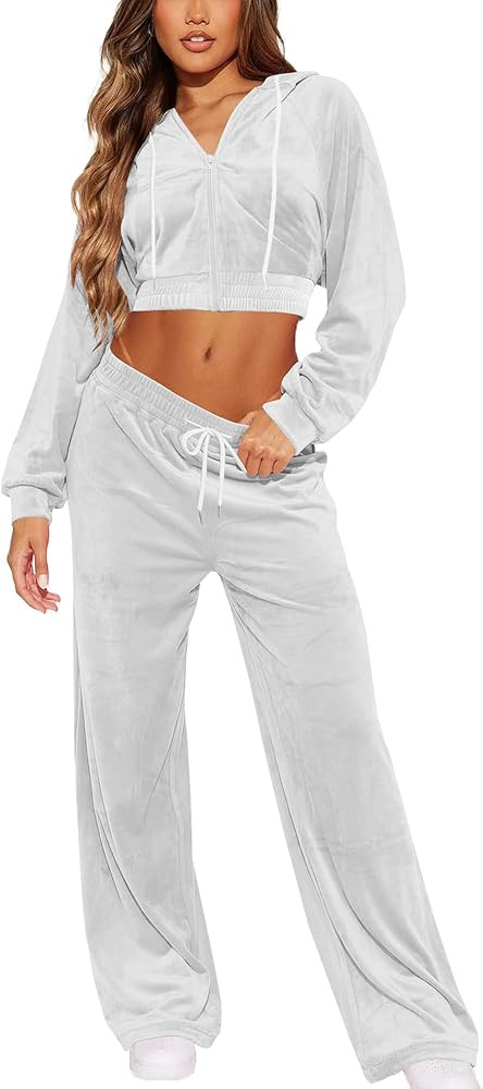SMSN Women Sweatsuits Set Velvet 2 Piece Tracksuit Outfits Velour Jogging Long Sleeve Sweat Hoodi... | Amazon (US)